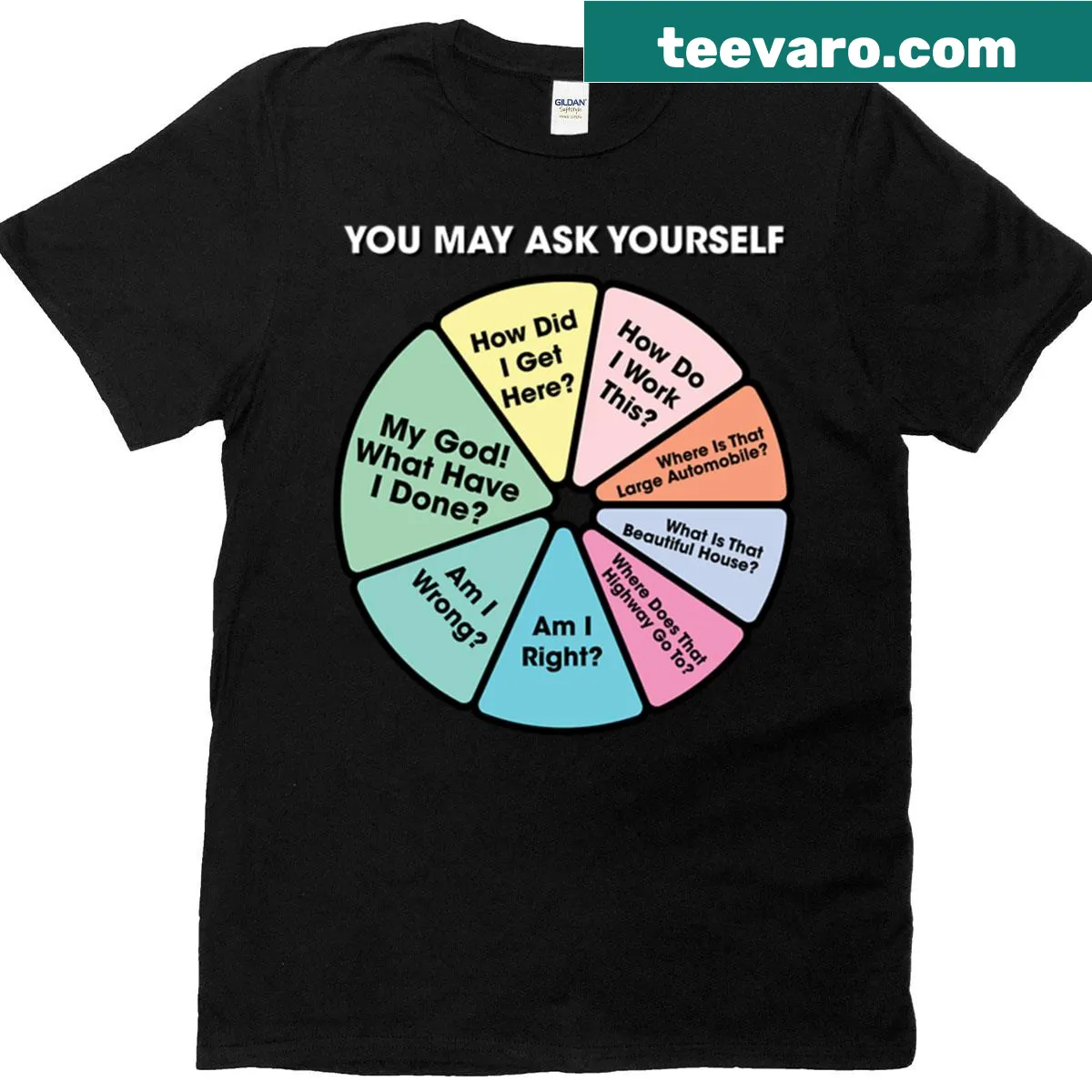 Retro lyrics pie chart t-shirt inspired by 80s music — on a men's t-shirt