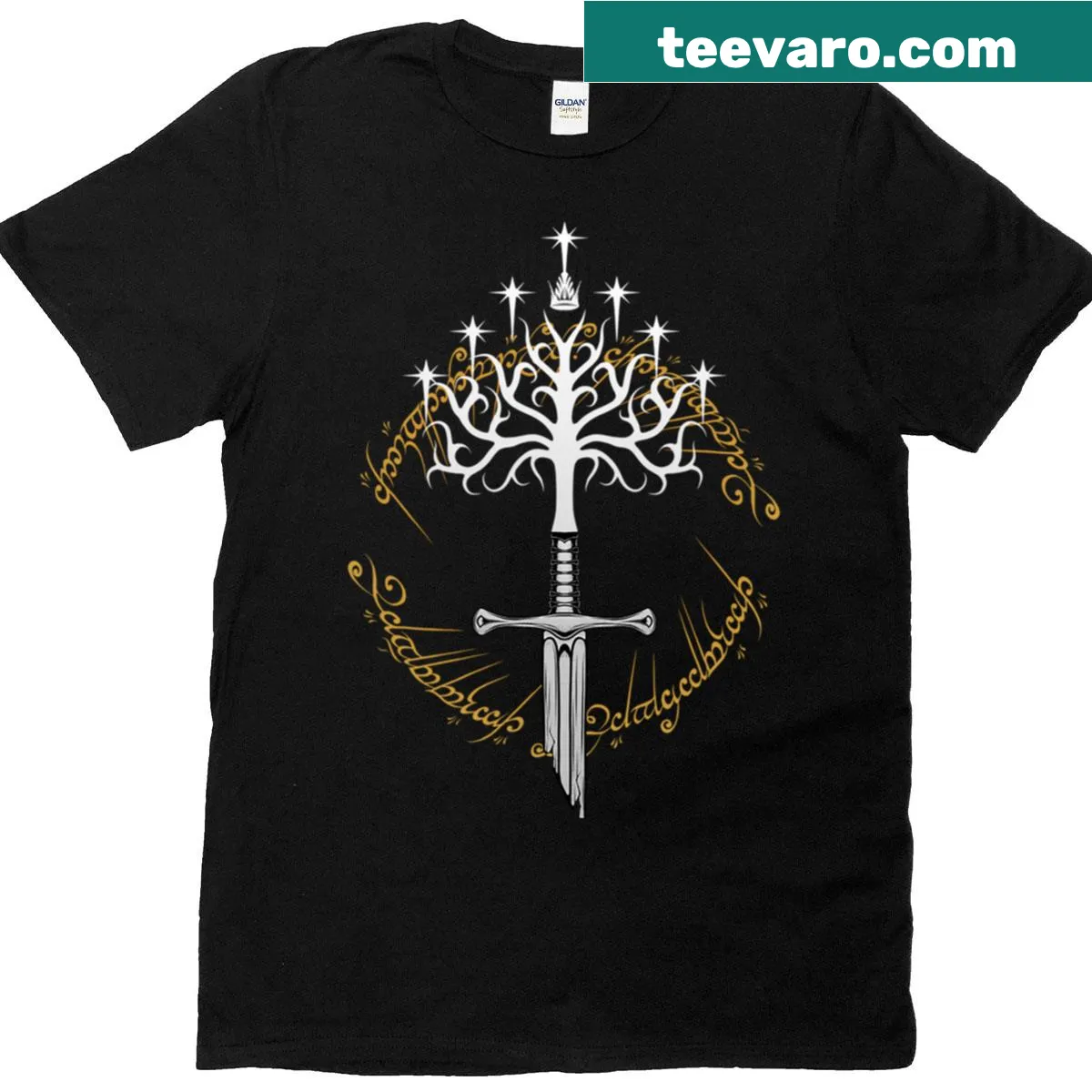 T-shirt featuring a serene illustration of a white tree — on a men's t-shirt