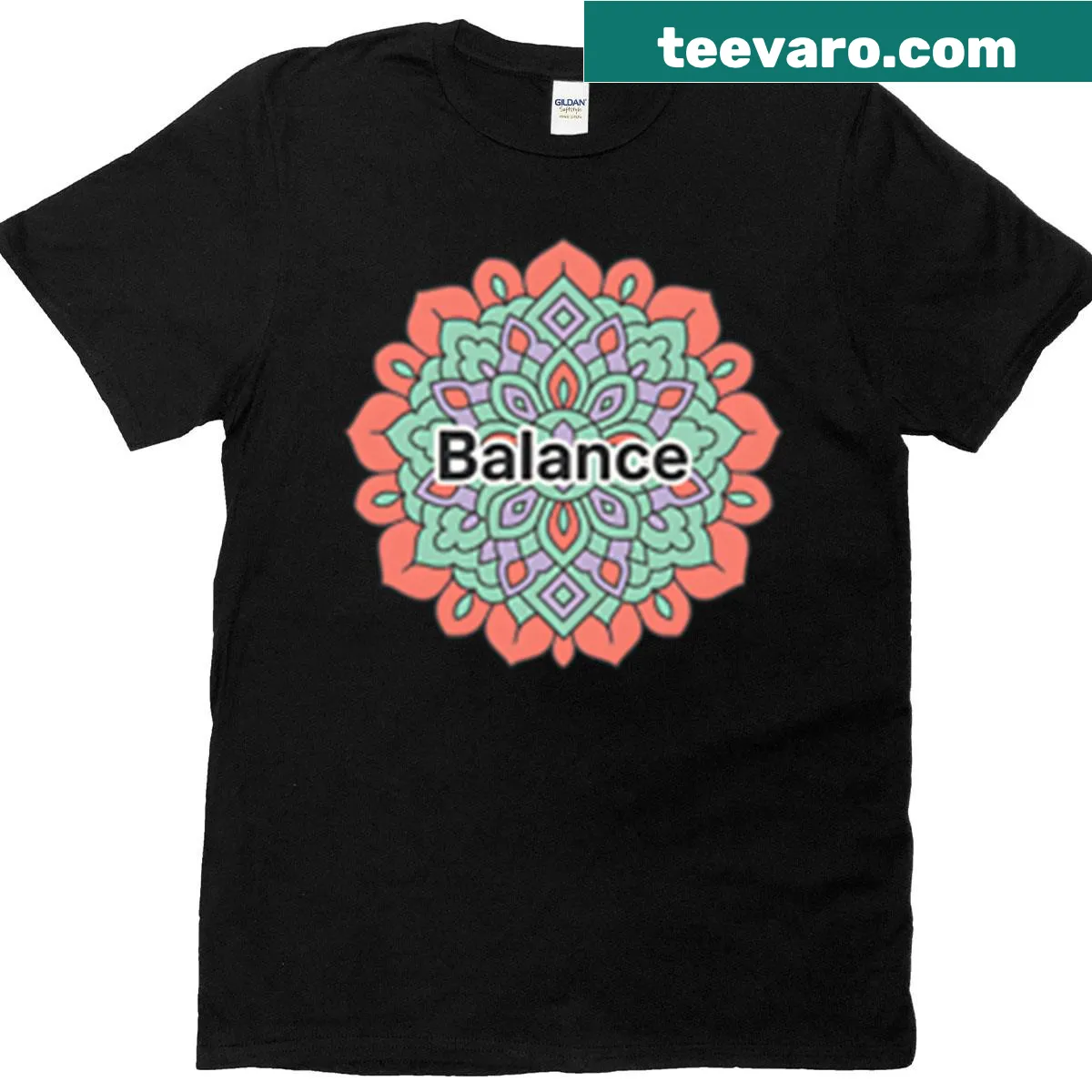 Intricate mandala illustration promoting calmness on t-shirt — on a men's t-shirt