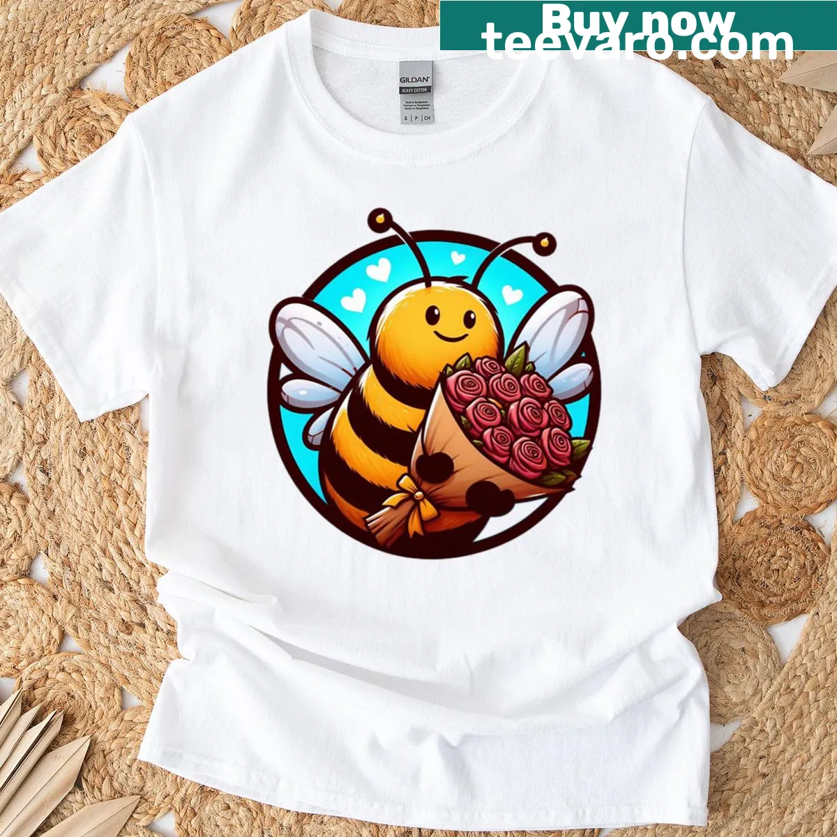 Adorable 'Bee My Valentine' t-shirt with cute bee graphics and playful text. — on a men's t-shirt