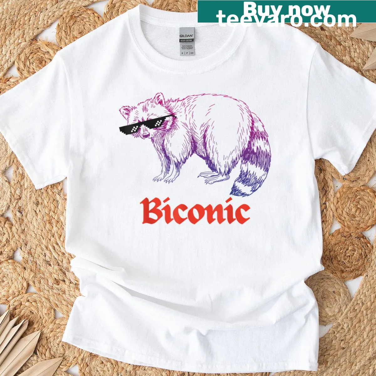 Funny Biconic Raccoon LGBTQ+ pride T-shirt — on a men's t-shirt
