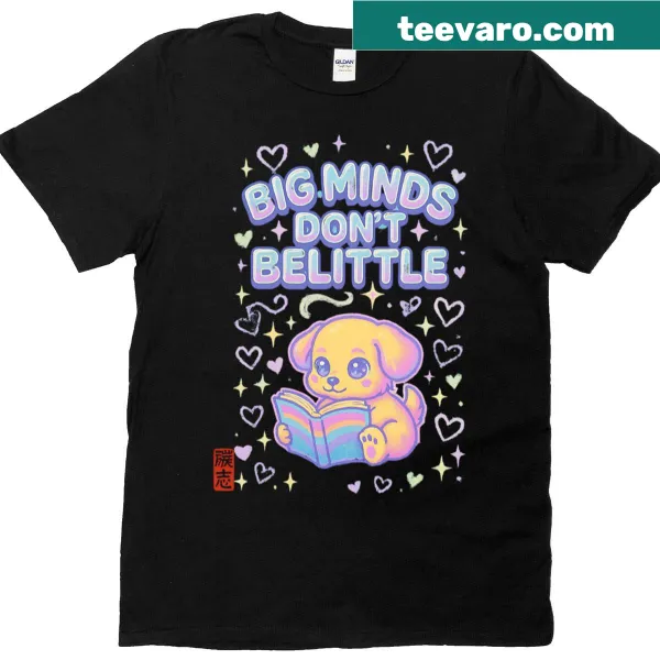 Cute puppy reading with motivational text on t-shirt