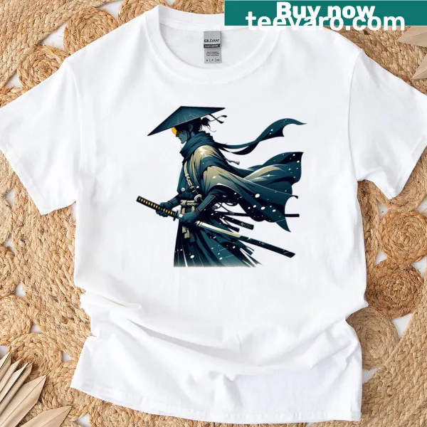 Retro samurai t-shirt with a blue-eyed warrior design