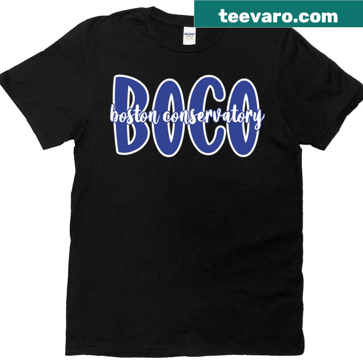 Boston Conservatory T-shirt with 'Boco' text — on a men's t-shirt