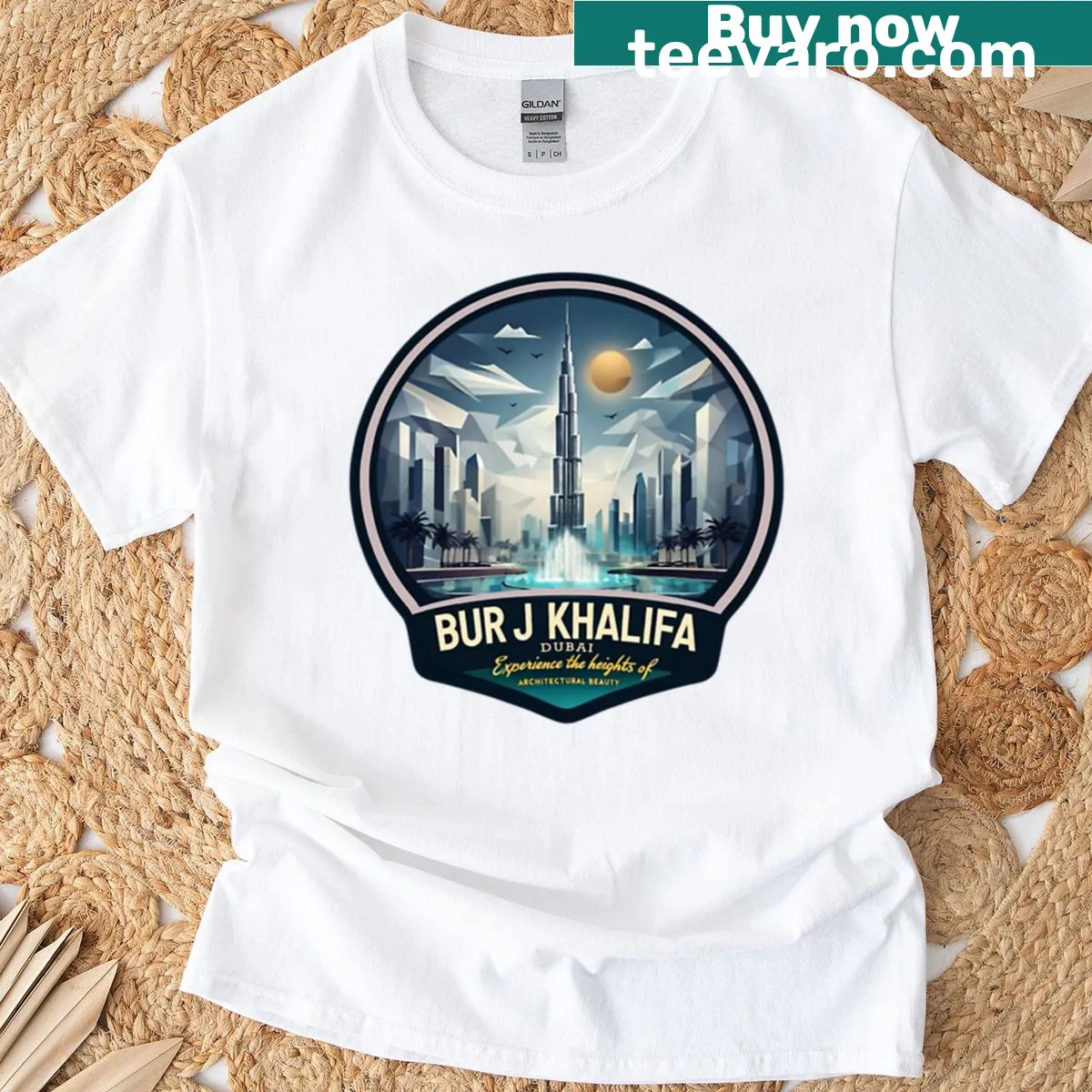 T-shirt featuring the Burj Khalifa logo design — on a men's t-shirt