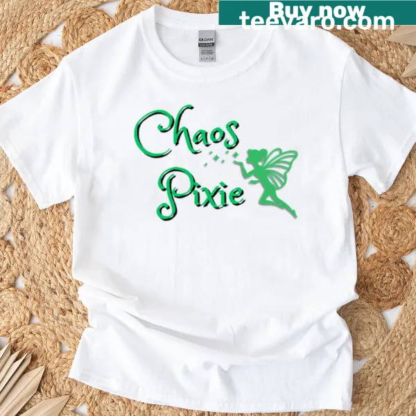 Whimsical pixie design t-shirt capturing chaotic energy