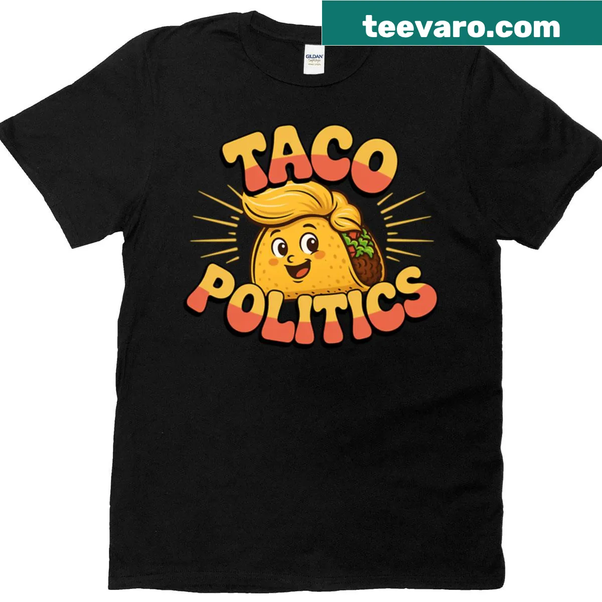 Humorous taco politics themed t-shirt with playful design — on a men's t-shirt