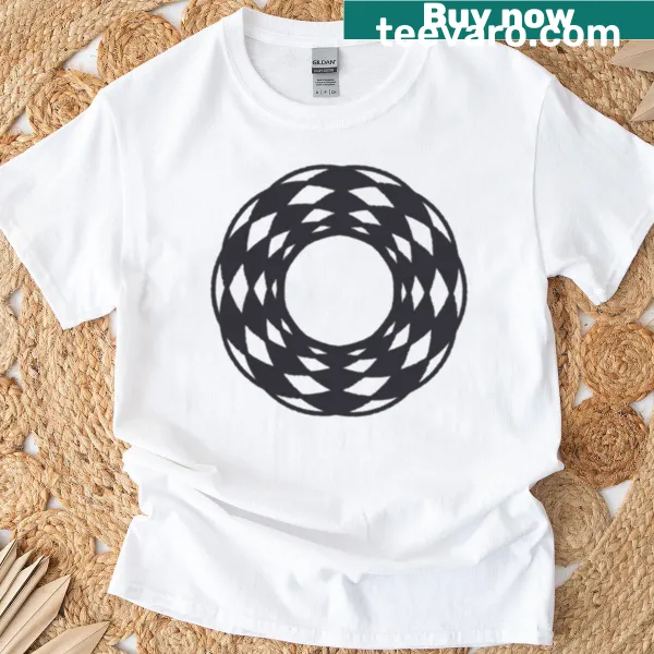Minimalist circular pattern graphic on a t-shirt