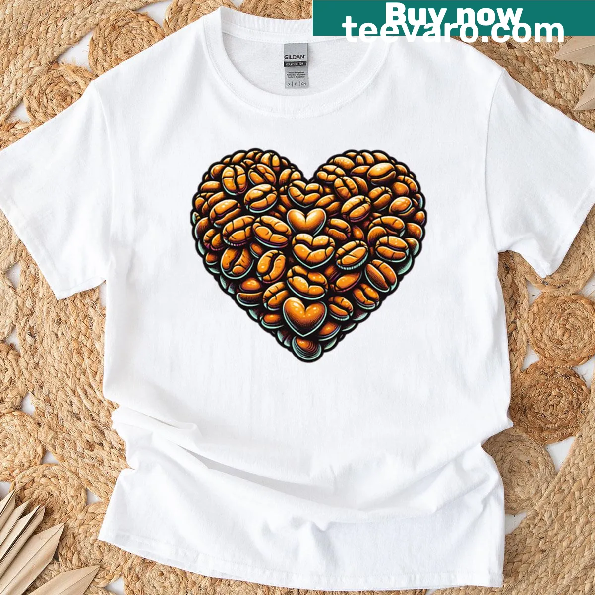Coffee bean heart illustration on a t-shirt for coffee lovers — on a men's t-shirt