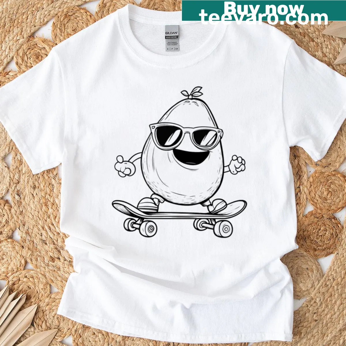 Playful cartoon of a skateboard mango on a T-shirt — on a men's t-shirt