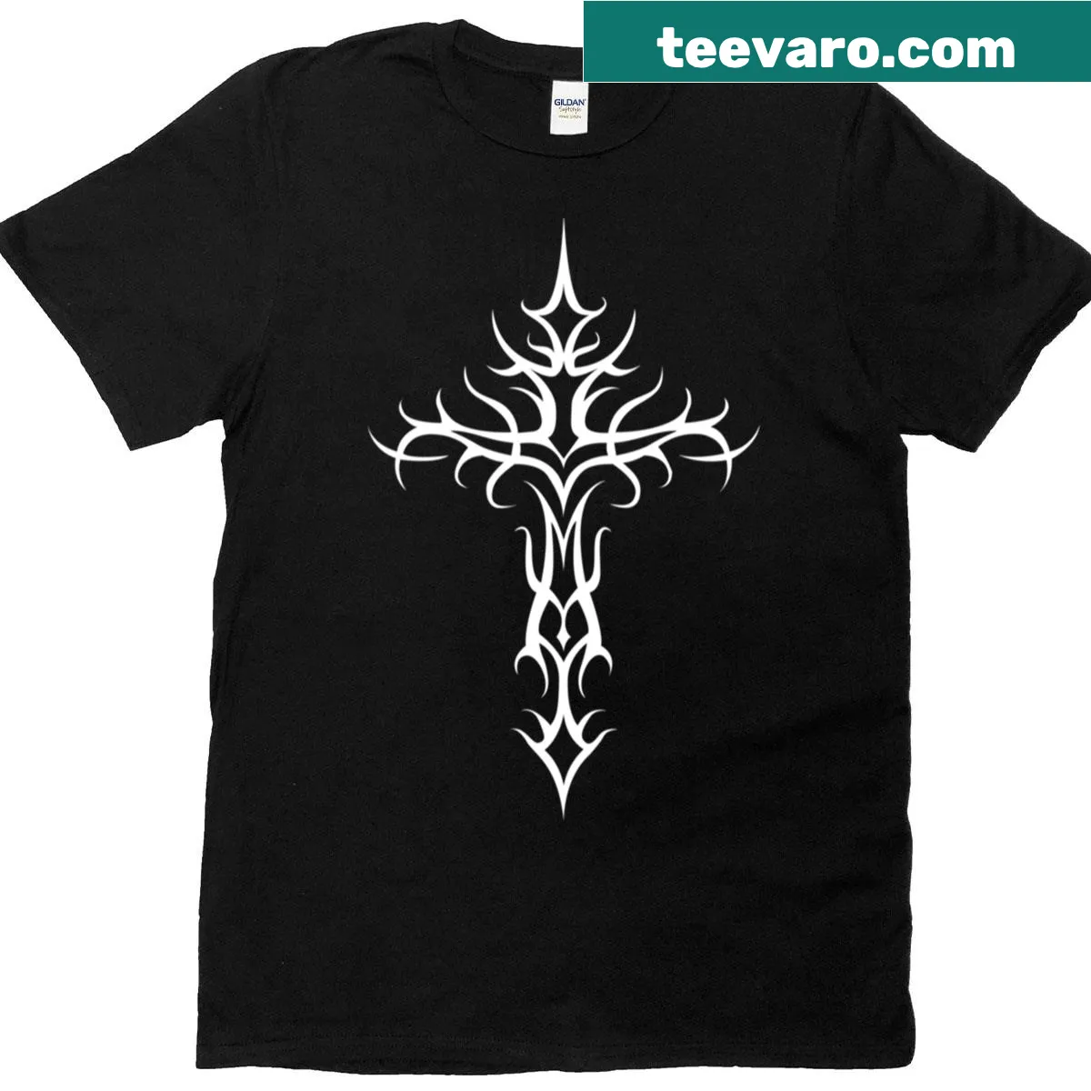 Tribal cross design T-shirt for spiritual expression — on a men's t-shirt