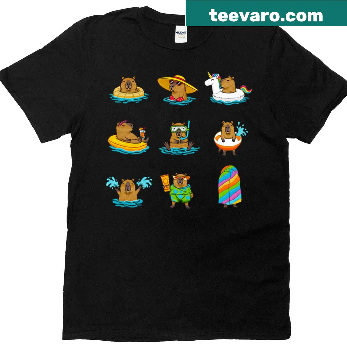 Cute capybara graphic on a summer-themed T-shirt — on a men's t-shirt