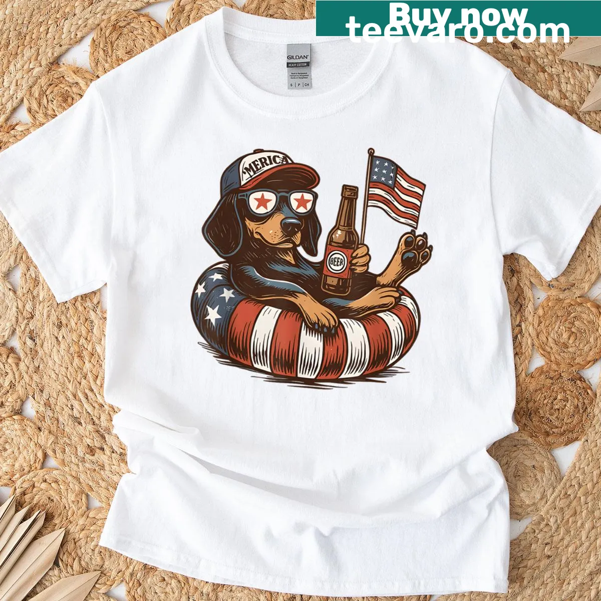 Funny dachshund graphic on a Fourth of July T-shirt — on a men's t-shirt