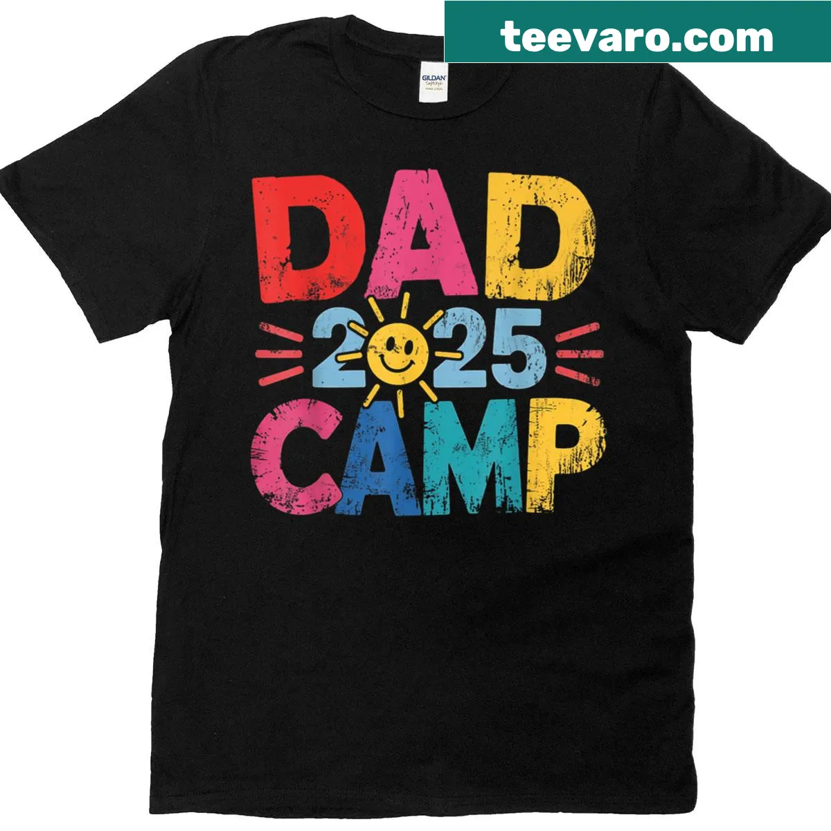Text design for Dad Camp 2025 Family Vacation — on a men's t-shirt