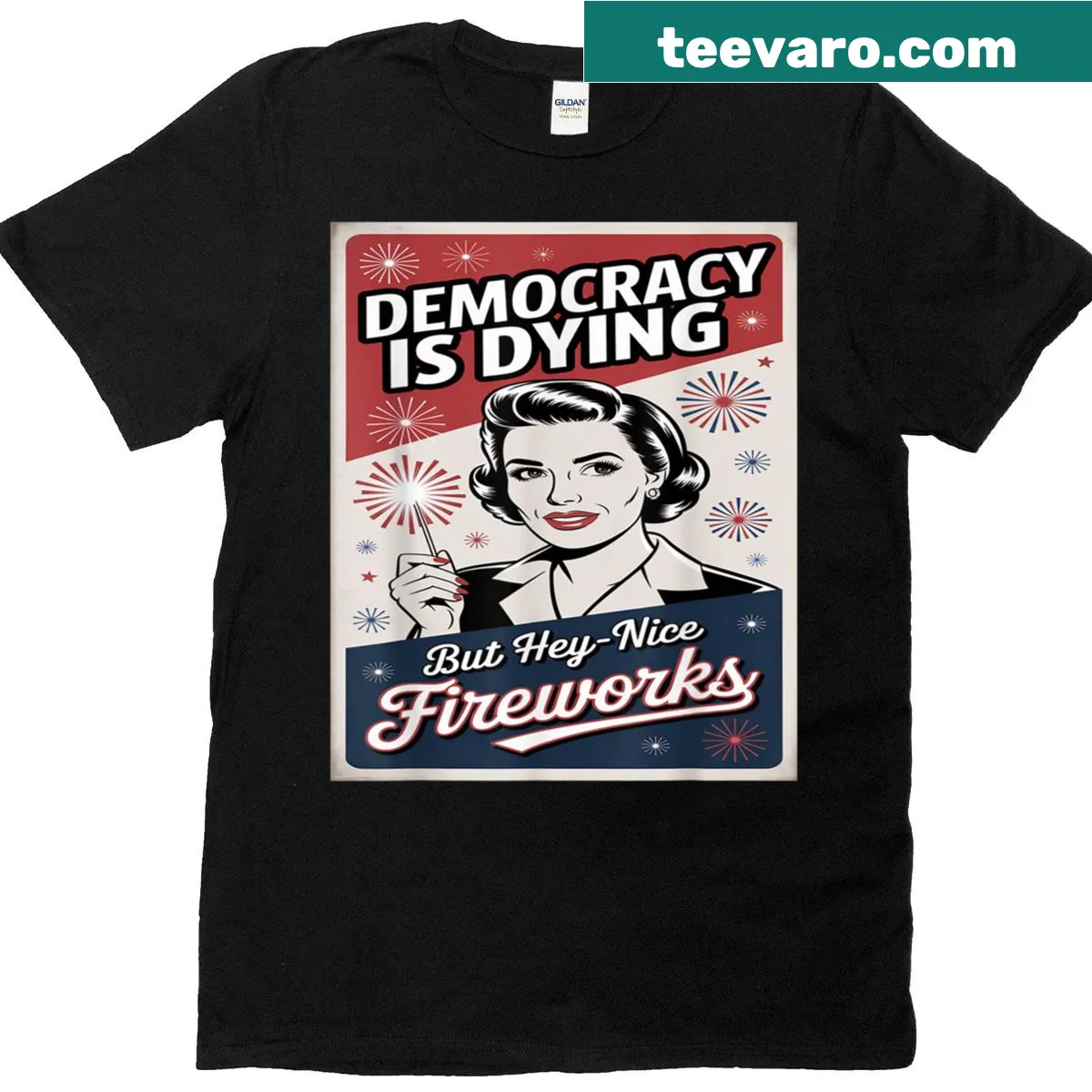Vintage-style T-shirt with ironic 4th of July text — on a men's t-shirt