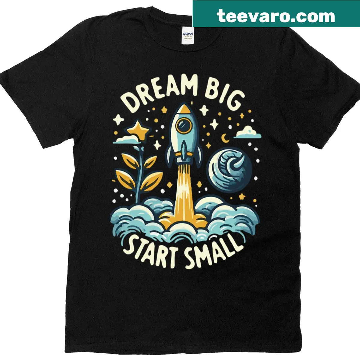 Inspirational T-shirt with the quote 'Dream Big Start Small' — on a men's t-shirt