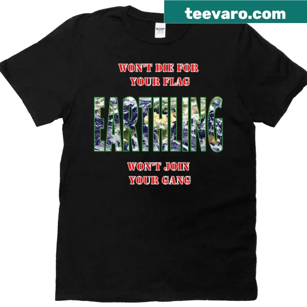T-shirt with the word 'Earthling' prominently displayed