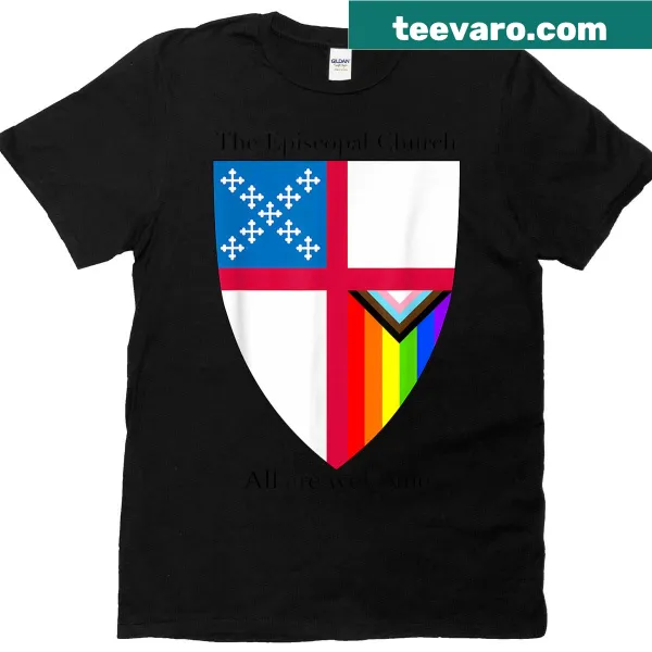 Episcopal Church shield T-shirt with progressive pride flag