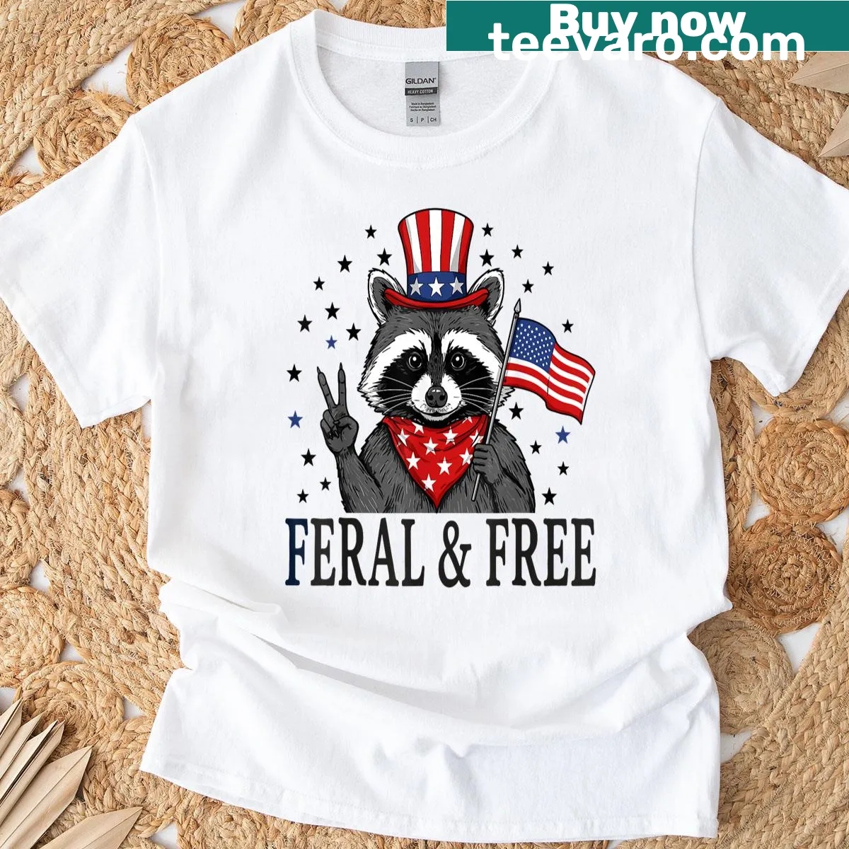 Funny patriotic raccoon graphic for 4th of July — on a men's t-shirt