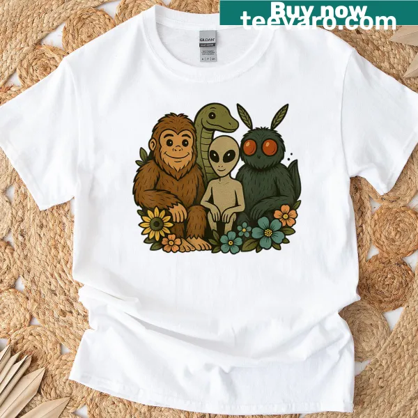 Cryptids graphic T-shirt featuring Bigfoot and more