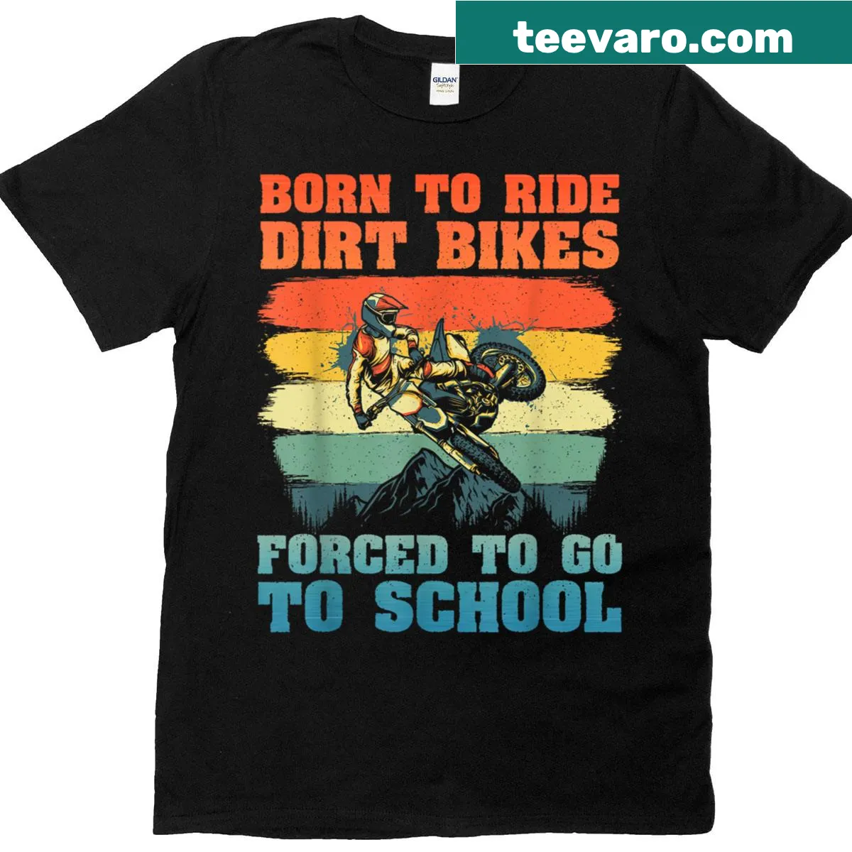 Cartoon dirt bike graphic t-shirt for children with humorous text — on a men's t-shirt