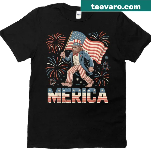 Bigfoot in Uncle Sam attire for a patriotic T-shirt
