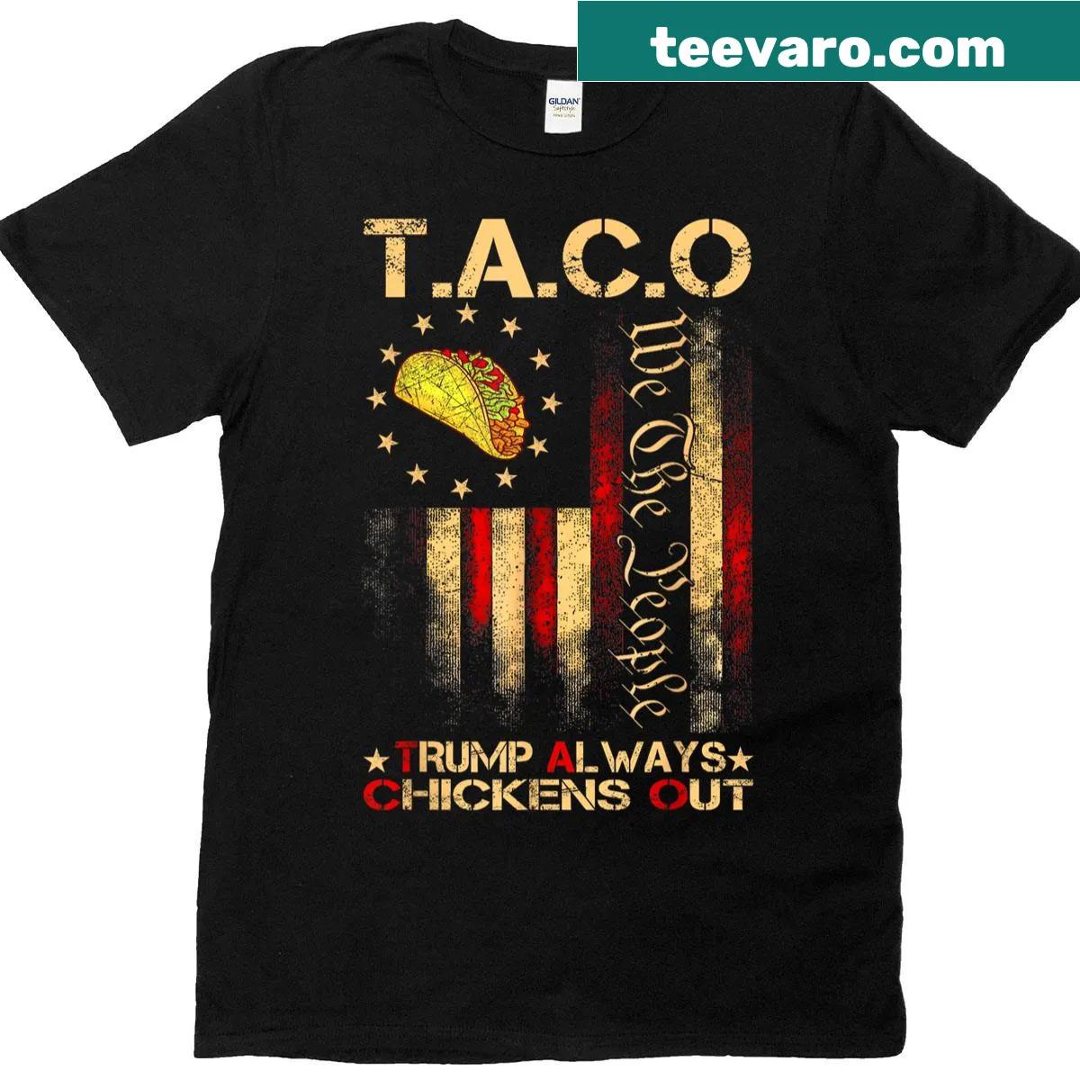 Humorous Taco Trump graphic T-shirt for men and women — on a men's t-shirt