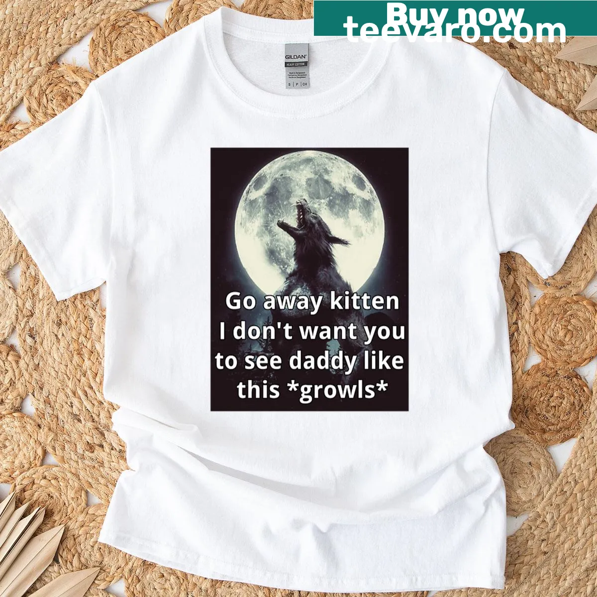 Ironic werewolf graphic with playful text about kittens — on a men's t-shirt