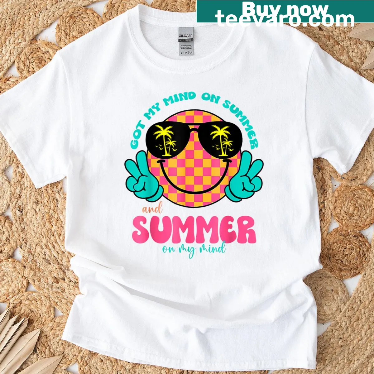 Playful t-shirt with a groovy happy face design for teachers — on a men's t-shirt
