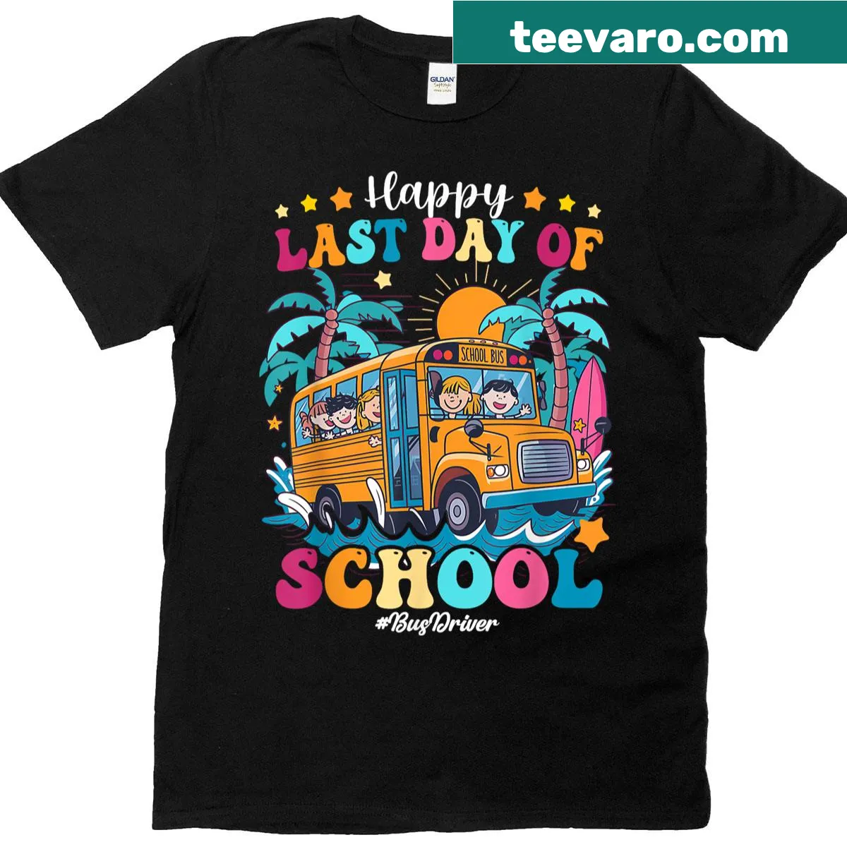 Playful typography celebrating the last day of school on T-shirt — on a men's t-shirt