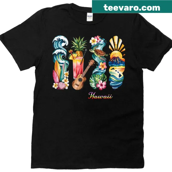 T-shirt featuring a brushstroke design inspired by Hawaiian landscapes