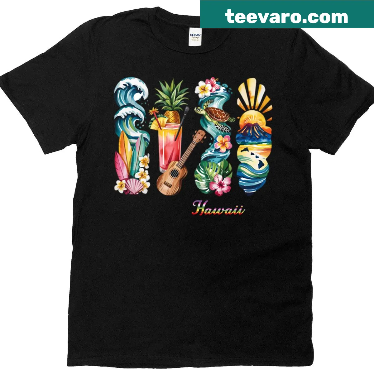 T-shirt featuring a brushstroke design inspired by Hawaiian landscapes — on a men's t-shirt