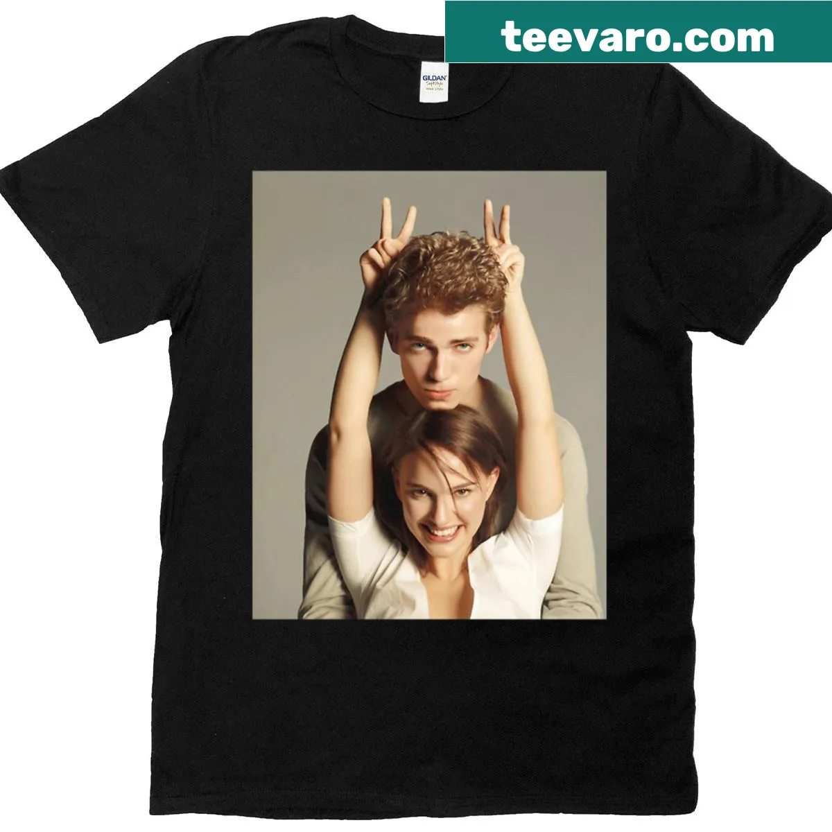 Illustration t-shirt featuring Hayden Christensen and Natalie Portman — on a men's t-shirt