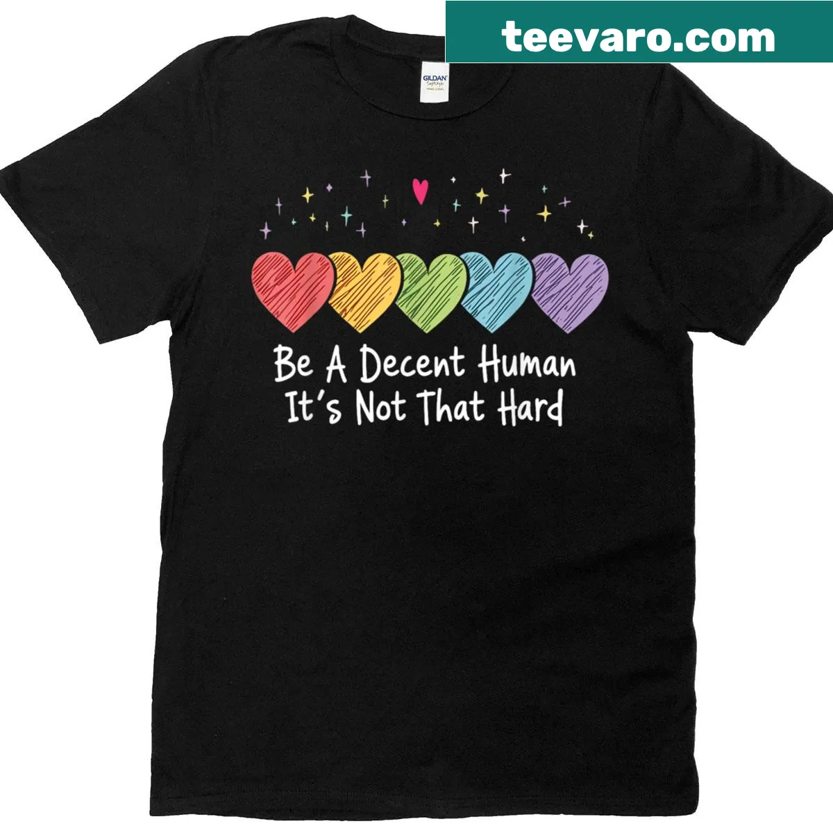 Retro vintage t-shirt with the message to be a decent human — on a men's t-shirt