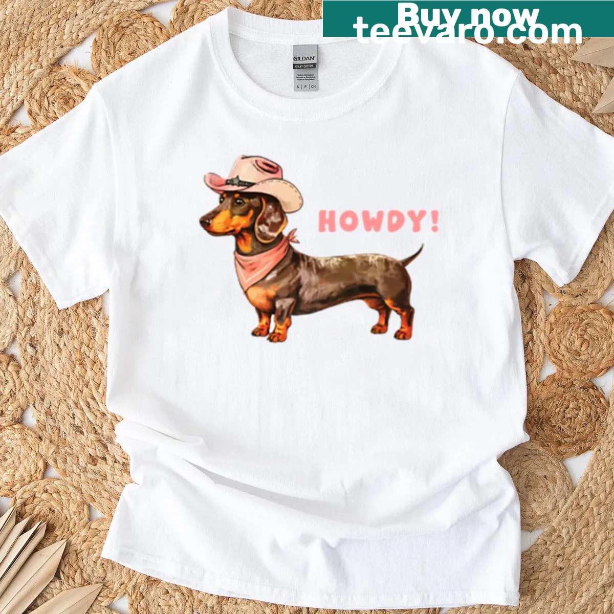 Cartoon cowboy dog graphic t-shirt — on a men's t-shirt