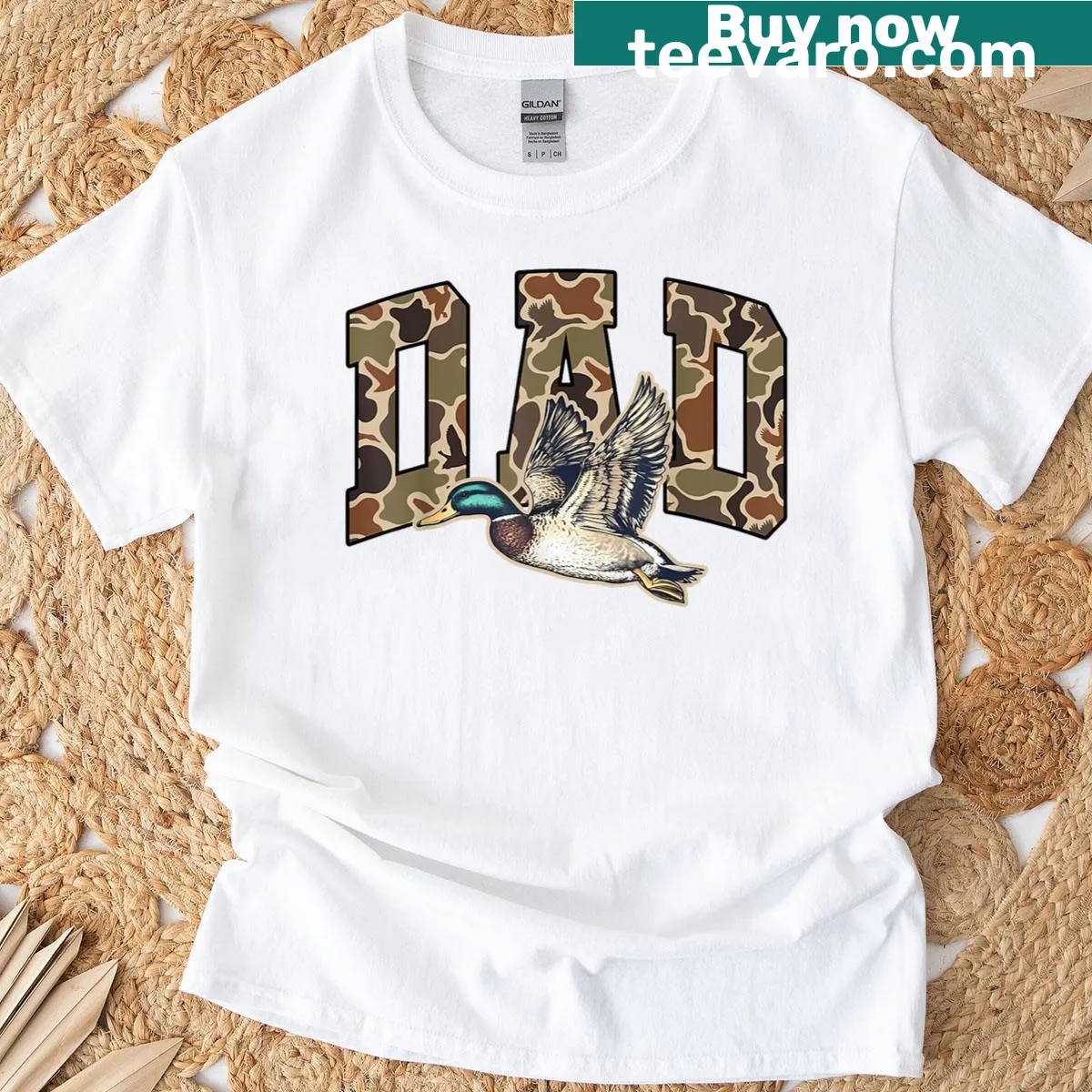 Duck camouflage design T-shirt for hunting dads. — on a men's t-shirt