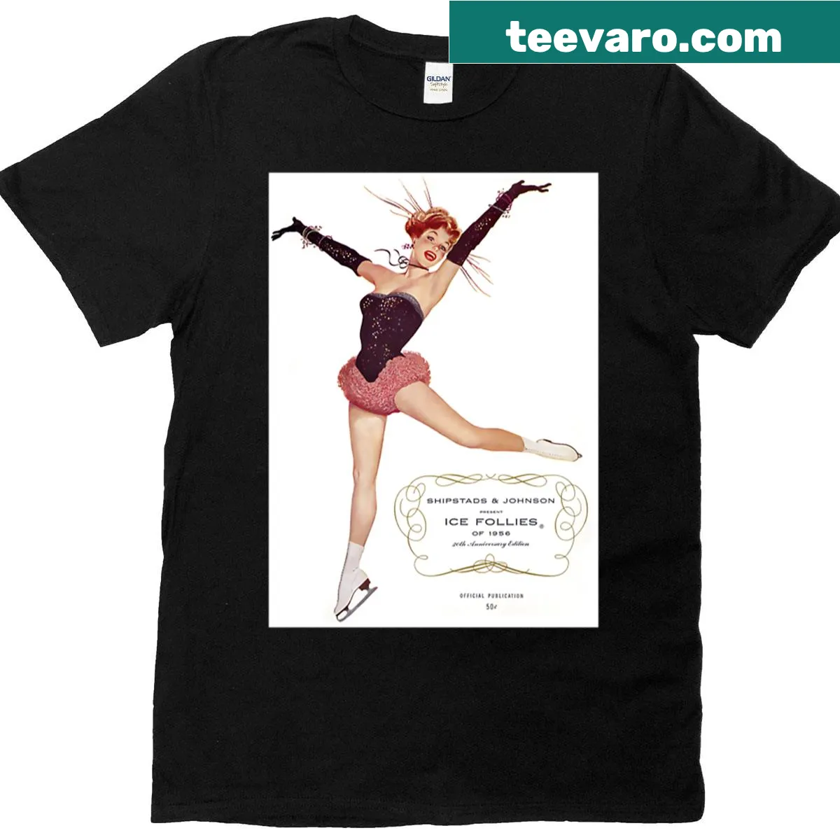 Vintage illustration of skaters from Ice Follies 1956 T-shirt — on a men's t-shirt
