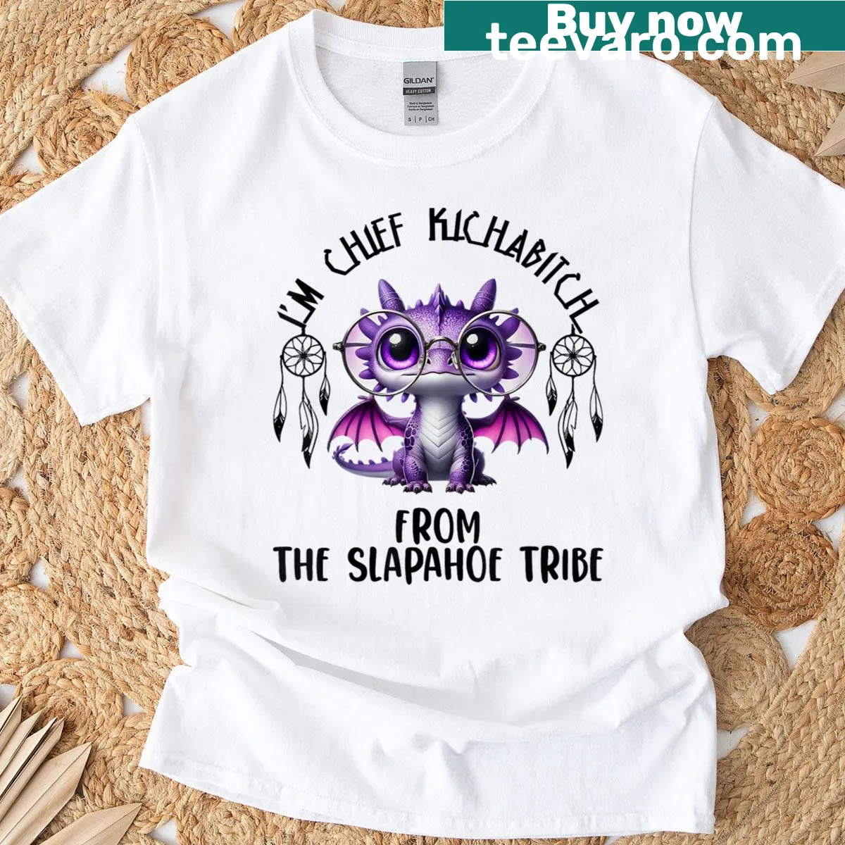 Cartoon dragon graphic T-shirt with humorous text. — on a men's t-shirt