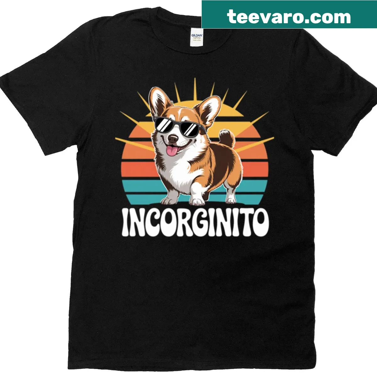 Retro T-shirt with an incorginito corgi design for dog lovers — on a men's t-shirt