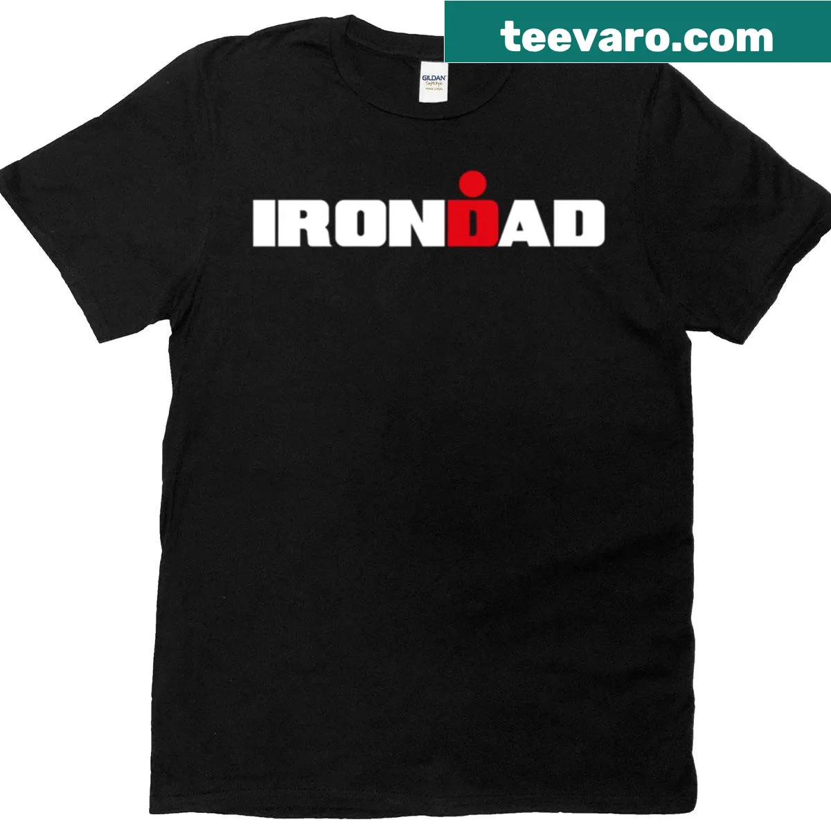 Bold 'Irondad' typography t-shirt for triathlon dads — on a men's t-shirt