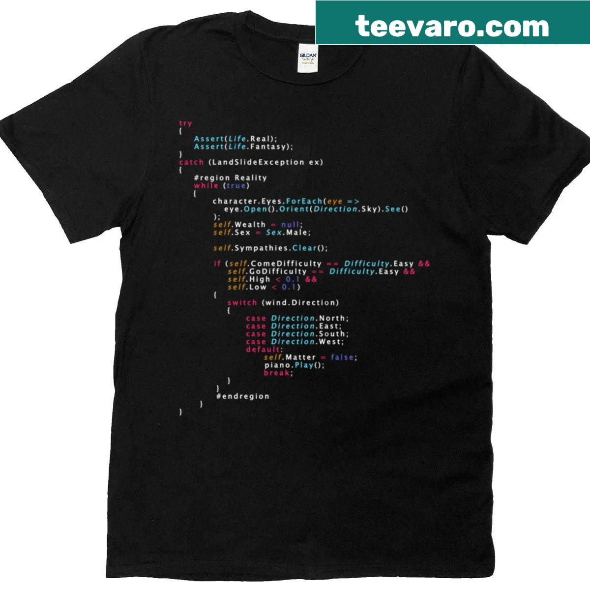 Funny T-shirt with the phrase 'Is This The Real Life Coding Programming?' — on a men's t-shirt