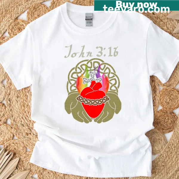 John 3:16 graphic T-shirt with a rainbow design
