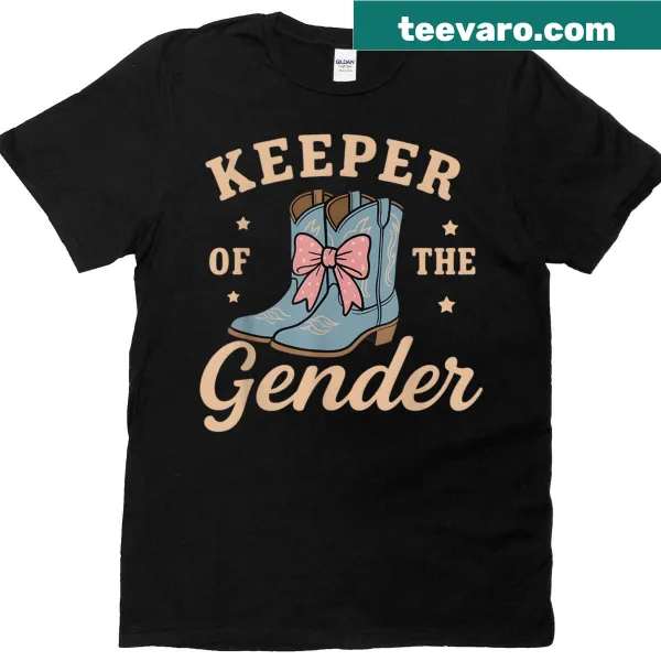 Fun gender reveal T-shirt with boots and bow graphics