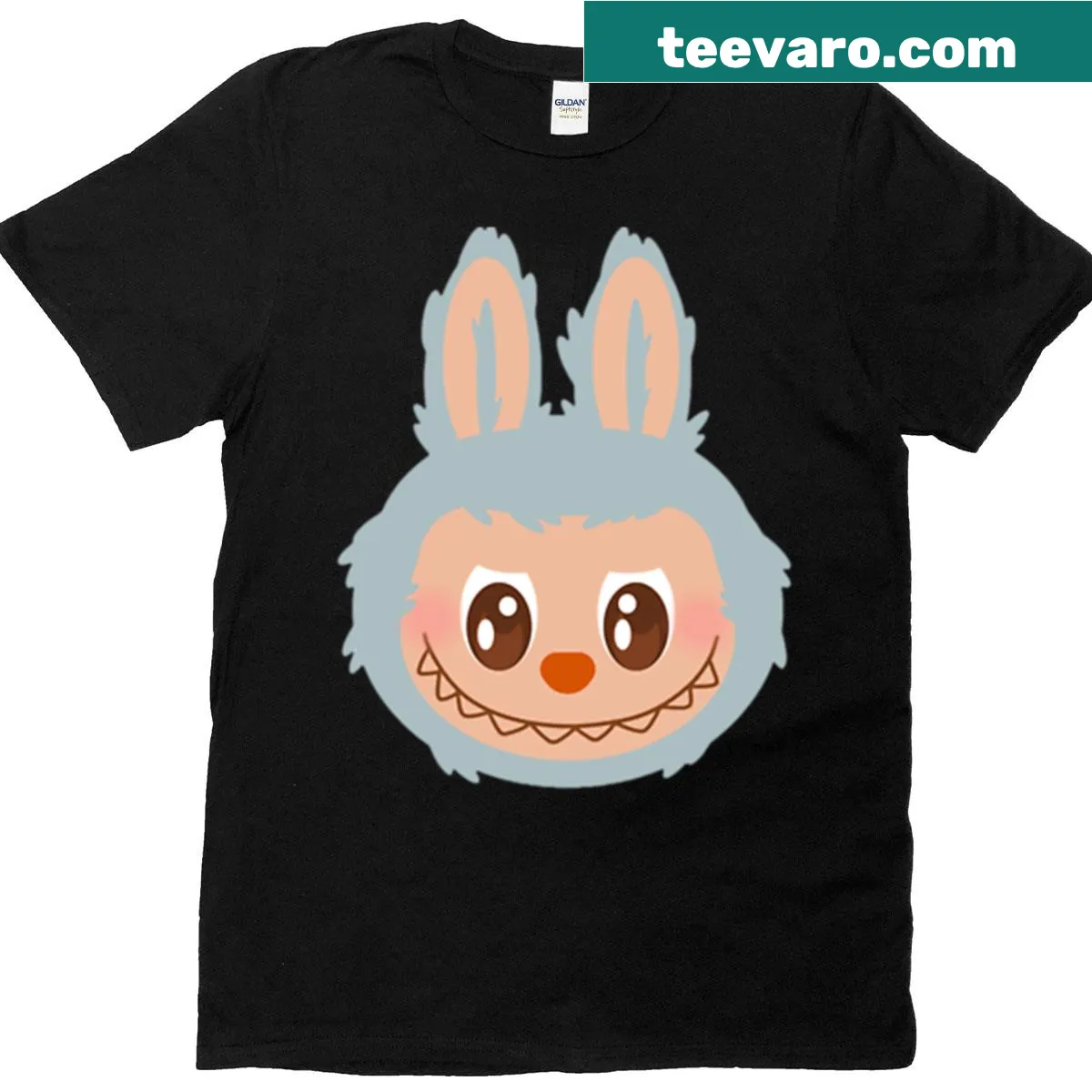 Cartoon gremlin face design from Labubu T-shirt — on a men's t-shirt