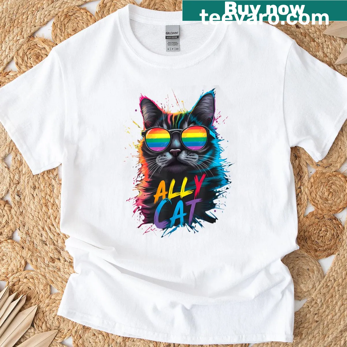 Funny graphic with a cat and 'Be Kind' text on a T-shirt — on a men's t-shirt