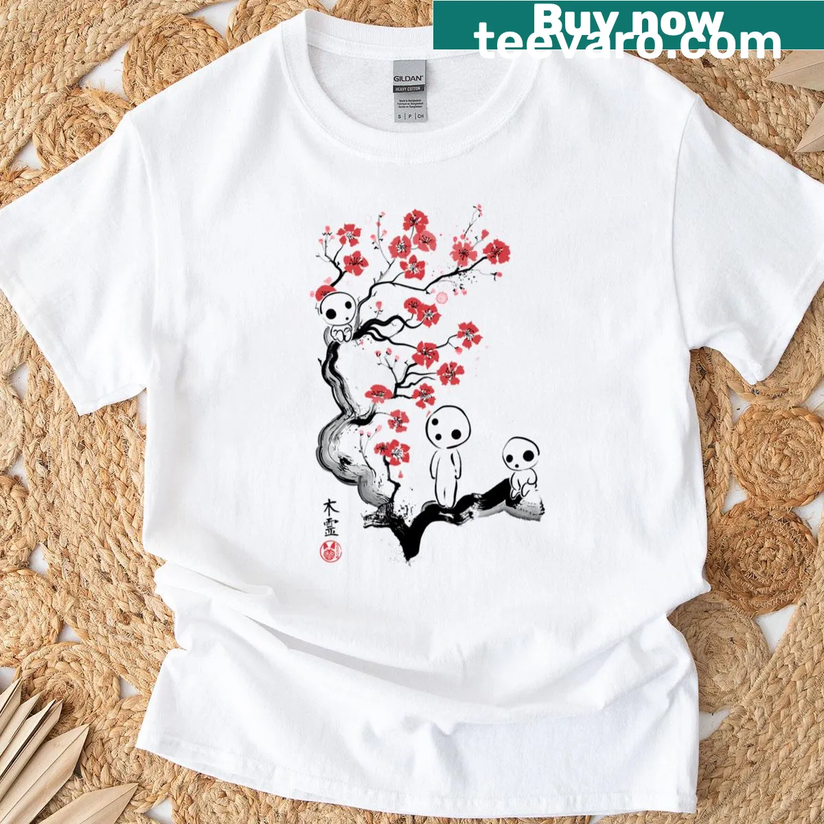 Whimsical forest spirits illustration on a T-shirt — on a men's t-shirt