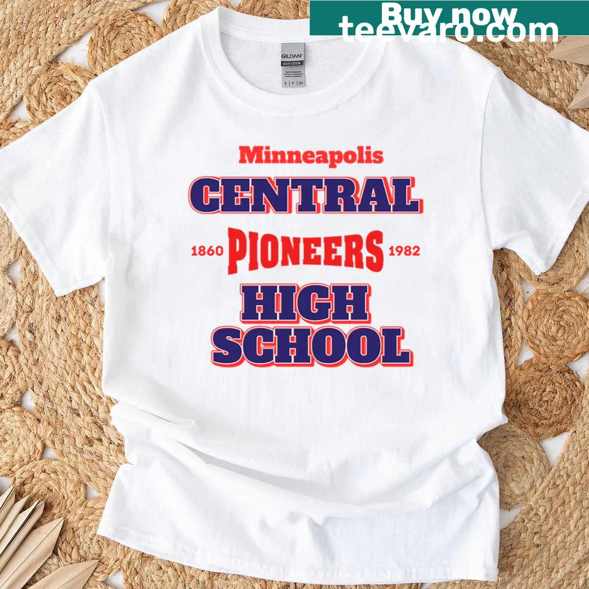 T-shirt displaying Minneapolis Central High School name — on a men's t-shirt