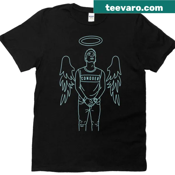 Neon angel warrior illustration t-shirt for streetwear enthusiasts
