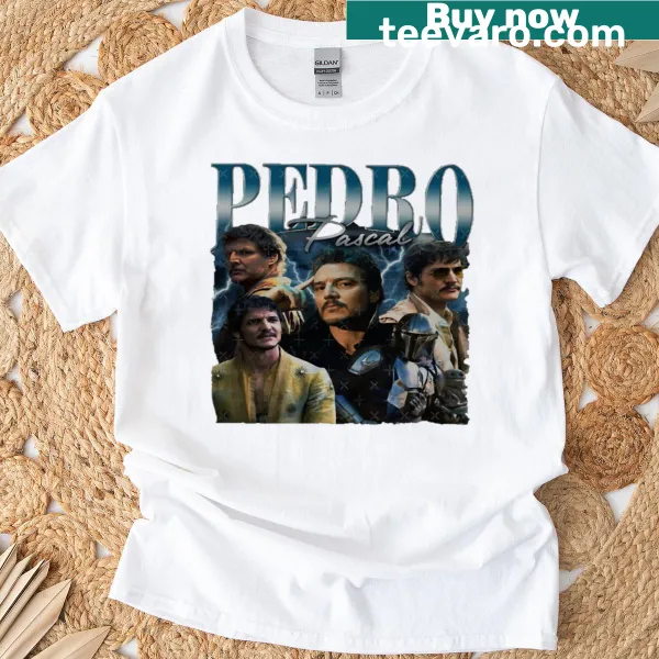 Collage of popular memes featuring Pedro Pascal and Timothée Chalamet on a t-shirt