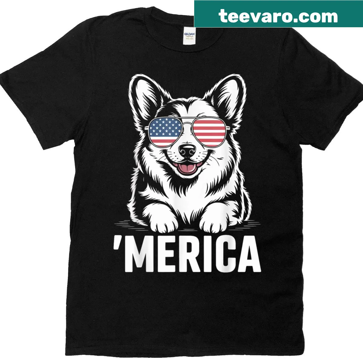 Patriotic corgi graphic T-shirt for the 4th of July — on a men's t-shirt
